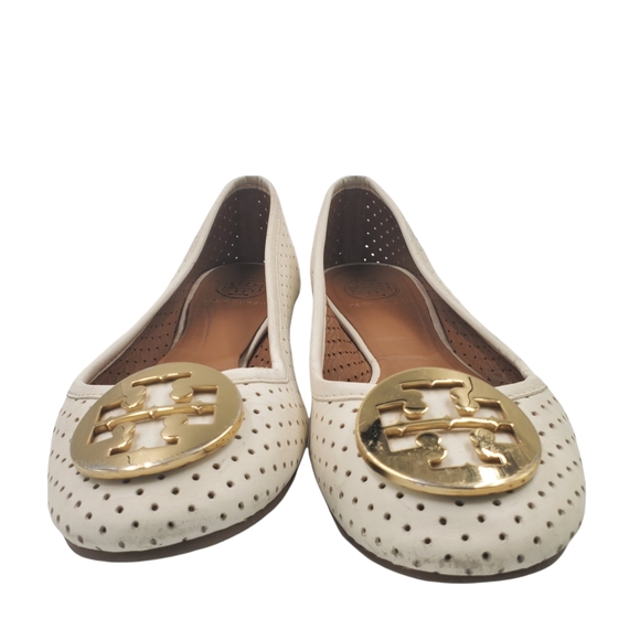 Tory Burch | Shoes | Tory Burch Ivory Gold Perforated Reva Leather Ballet  Flat | Poshmark